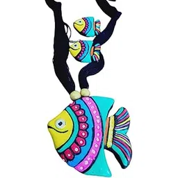 Fish Themed Handmade Teracotta(Clay Work) Necklace with Ear-rings/Terracota jewellery set/Hand made Clay Work Necklace & Earring Set/Handcrafted Teraacotta Jewellery Set(Fish Theme)-picture-33