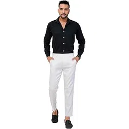 fit & flair Men's Formal Ankle Fit Trousers | Mid Rise Slim Fit Flat Front Pants | Non-Stretchable Poly Cotton Formal Wear for Office & Business-picture-40