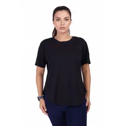 fit clothing Women Solid Round Neck Polyester Black T-Shirt-picture-34