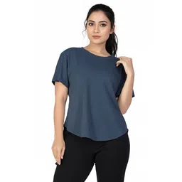 fit clothing Women Solid Round Neck Polyester Grey T-Shirt-picture-16