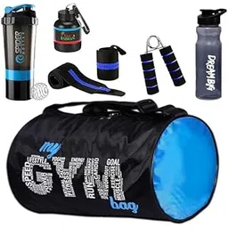 fit focus New Gym Bag Combo for Men Combo Set for Men and Women Workout - Boost Your Workout with Gym Bag,Wrist Band,Mini Gripper & Whey Container Bottle Sipper Bottle/Gym Shaker (Blue)-picture-14