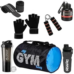 fit focus (Pack of 7) My Gym Bag Combo for Men,Shaker Bottle | Sipper Bottle Gym Gloves l Whey Container Gym kit for Men and Women Gym Bag & Fitness Kit & Premium Bag Combo (Black)-picture-14