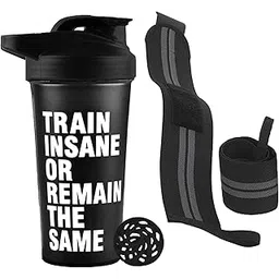 FIT FOCUS Train Insan Gym Shaker for Protein Shake Leak-proof Shaker Bottles for Protein With Wrist support band, Protein Shaker Bottle for Gym with wrist supporter band for Men and Women. (Black)-picture-24