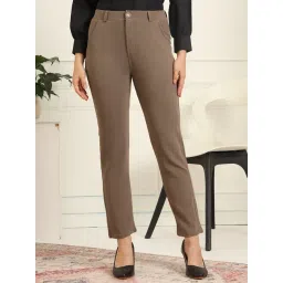 FITHUB Beige Cotton Flaired fit Casual trousers-picture-26