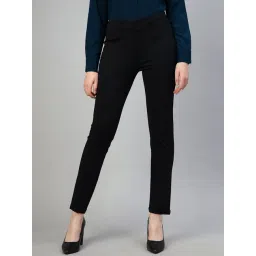 FITHUB Black Slim Fit Mid Rise Trousers-picture-31