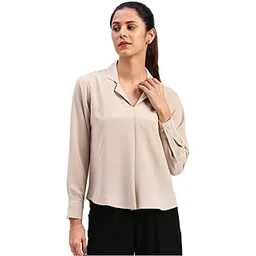 fithub Chic Comfort Women's Cuffed Sleeves Cuban Collar Opaque Shirt Style Top-picture-32