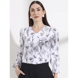 FITHUB Floral Print Puff Sleeve Cotton Top-picture-12