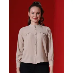 fithub Mandarin Collar Women Cream Cotton Casual Shirt-picture-32