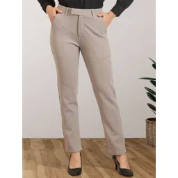 FITHUB Women Cotton High-Rise Wrinkle Free Formal Trousers-picture-35