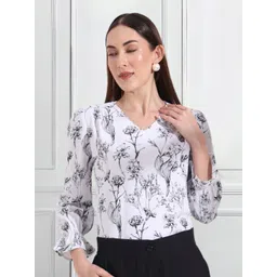 FITHUB Women Floral Print Puff Sleeve Cotton Top-picture-14