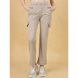 FITHUB Women Relaxed Straight Leg Flared High-Rise Easy Wash Cotton Cargos Trousers-picture-29