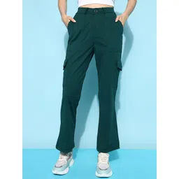 FITHUB Women Relaxed Straight Leg Flared High-Rise Easy Wash Cotton Cargos Trousers-picture-30