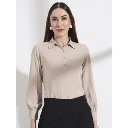 FITHUB Women Solid Cuffed Sleeves Shirt Style Top-picture-33