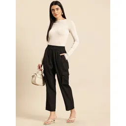 FITHUB Women Straight Fit High-Rise Cargos Trousers-picture-21