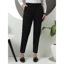 fithub Women Tapered Black Cotton Blend Trousers-picture-11