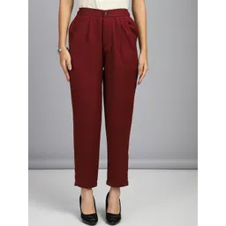 FITHUB Women Tapered Fit High-Rise Pleated Cotton Trousers-picture-19