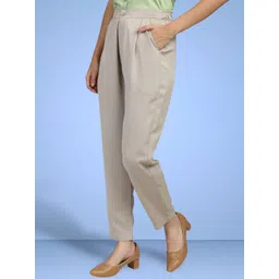 FITHUB Women Tapered Fit High-Rise Pleated Trousers image 2