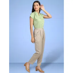 FITHUB Women Tapered Fit High-Rise Pleated Trousers image 4