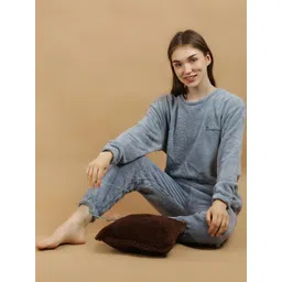 FITIN OUTFIT Women Blue Wool Blend Nightdress-picture-20