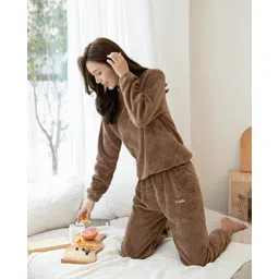 fitin outfit Women Night Suit Set Brown Solid-picture-11