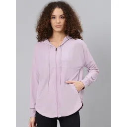 Fitkin Women Lavender Solid Hooded Front-Open Training Sweatshirt-picture-16