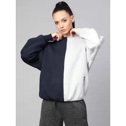 Fitkin Women Navy Blue & Grey Melange Pure Cotton Colourblocked Winter Sweatshirt-picture-25