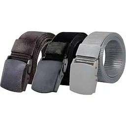 Men's Nylon Fabric Belt, Plastic Flap Buckle, fits on upto 42 inches waist size (Pack Of 3)-image-7