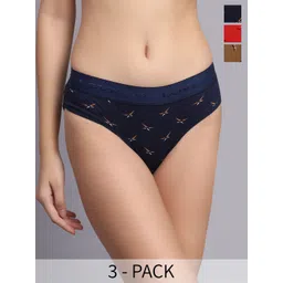 FiveFlag Pack Of 3 Micro Disty Printed Cotton Hipster Briefs-picture-41