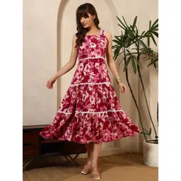 FIXOCRA Floral Printed Tiered Crepe Fit and Flare Midi Dress-picture-19