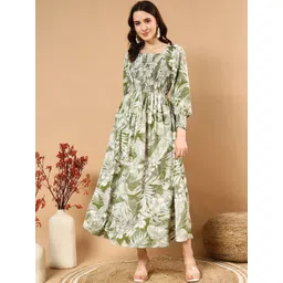 FIXOCRA Tropical Printed Smocked Fit and Flare Midi Dress-picture-15