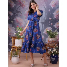 FIXOCRA Women Floral Printed Fit and Flare Midi Dress-picture-37