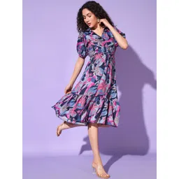 FIXOCRA Women Floral Printed Tie-Ups Fit & Flare Dress-picture-33