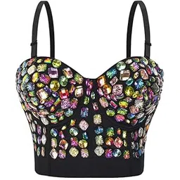 fizzoqi Women's Contrast Diamond Tube Corset Top Stylish Backless Bra Bustier Outerwear for Party-picture-55