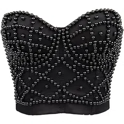 fizzoqi Women's Pearl & Rhinestone Beaded Bustier Strapless Tube Crop Top Corset for Party-picture-23