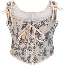 fizzoqi Women’s Retro Oil Painting Corset | Front Strap Lace-Up Vest Style Body Shaper | Slim Fit Bustier-picture-15