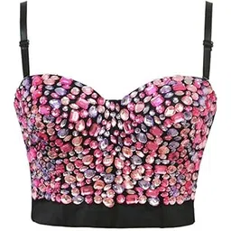 fizzoqi Women's Rhinestone Push-Up Bra Bustier Colorful Crop Corset-picture-25