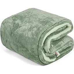 Flannel Sherpa 2 in1 Multipurpose Blanket Duvet Cover Comforter Cover Rajai Cover Quilt Cover King Size 90"x100" inches with Zipper Cozy Blanket (Green Solid)-picture-32