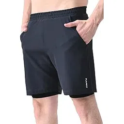 flapfit Men's Nylon Blend 2 in 1 Quick Dry Short with Concealed Zipper Pocket and Elastic Waistband Closure | Short Pant for Men-picture-35