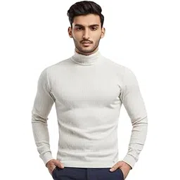 flash fashion Men's Ribbed Turtleneck Sweater, Long Sleeve, Slim Fit, White-picture-11