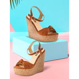 Flat n Heels Brown Suede Wedge Peep Toes-picture-39