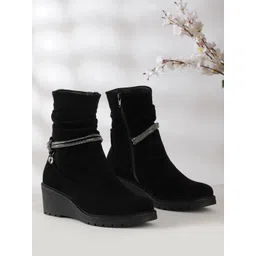 Flat n Heels Women Embellished Wedge Heeled Round Toe Mid-Top Regular Boots-picture-14