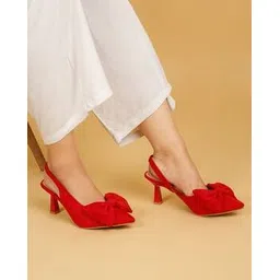 flat n heels Women Pointed-Toe Heeled Pumps with Bow Applique-picture-46