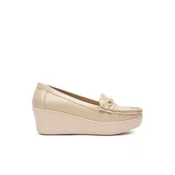 Flat N Heels Women's Beige Wedge Loafers-picture-25