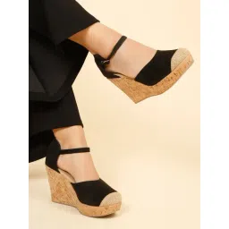 Flat n Heels Women's Black Ankle Strap Wedges-picture-20