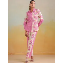 FLAVIA CREATION Printed Shirt Collar Pure Cotton Shirt With Trousers-image-27