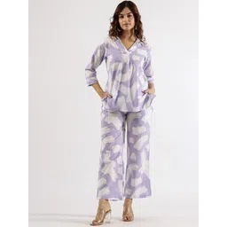 FLAVIA CREATION Printed V-Neck Three0-Quarter Sleeves Pure Cotton Top & Trouser-image-10