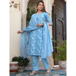 FLAVIA CREATION Women Floral Printed Regular Pure Cotton Kurta Set-image-35