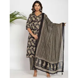 FLAVIA CREATION Women Paisley Printed Regular Pure Cotton Kurta Trousers & With Dupatta-image-36