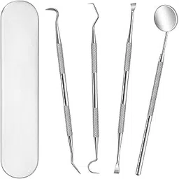 Flavizo 4pcs Dental Tools - Stainless Steel Teeth Cleaning Tool with Oral Mirror Tweezer Probe and Scaler, Tooth Cleaning Kit for Plaque Tartar Remover Teeth Cleaner Kit-picture-10