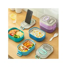 flaze AKN TOYS Stainless Steel Lunch Box for Kids, Tiffin Box, Single Compartment Lunch Box with Fork, Lunch Box for Office Women and Men, Executive Lunch Box - 700 ML 1 Compartment Lunch Box -PACK OF 1-( COLOR AND DESIGN MAY VARY )-picture-24